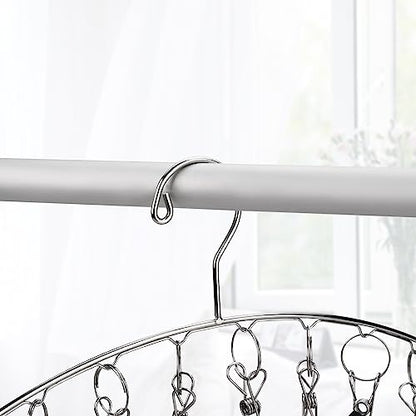 Toplife Clothes Hanger with 10 Clips, Stainless Steel, Windproof, for Drying Socks, Bras, Underwears, Baby Clothes, Hats, Scarfs, Towels, Pants and Gloves, Set of 4 (Indoors)