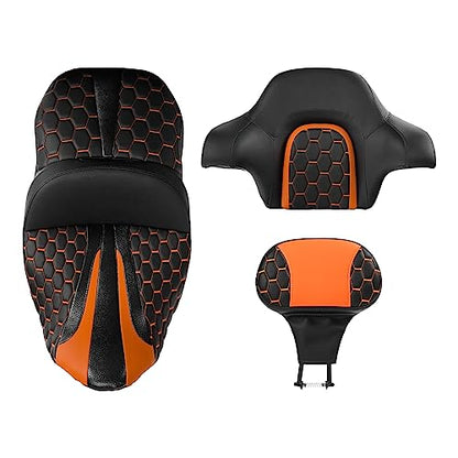 Hammock Seat Cushion, SLMOTO Motorcycle Passenger Seat Bracket Pad Passenger Bracket Fit for Harley Touring Road King FLHR Street Glide FLHX Road Glide FLTRX Electra Glide FLHT 2014-2023 - color: D Style Orange