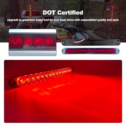10" LED Trailer Brake Lights Bar Strip Aluminum Alloy Base Red Stop Turn Identification Side Marker Tail Lights Assembly for Truck Marine Boats, 15 LEDs 2Pcs - color: Red
