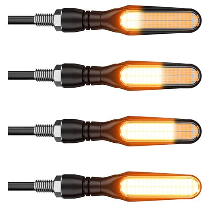 Alopee 4-Pack Sequential LED Motorcycle Turn Signals 12V Flowing IP67 Waterproof Front and Rear Directional Lights High Visibility Universal Fit for Honda Yamaha American Cruiser Adventure Tourer - size: 4 Pack Turn Signals