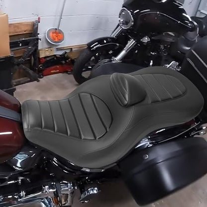 One-Piece Driver Passenger Seat Motorcycle 2-Up Seat with Driver Backrest Cushion Pad Compatible with Harley Softail Sport Glide FLSB Low Rider FXLR FXLRS FXLRST 2018-Later (Black Stripe Stitching) - style: Black Stripe Stitching with Backrest