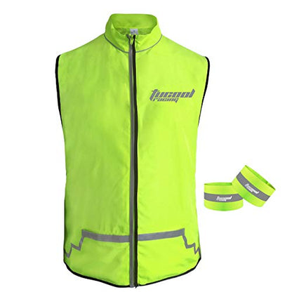 Professional Reflective Safety Vest with 2 Bands - Polyester Pongee Fabric for Night Running/Cycling/Construction - High Visibility (Green, L) - color: Green, size: Large
