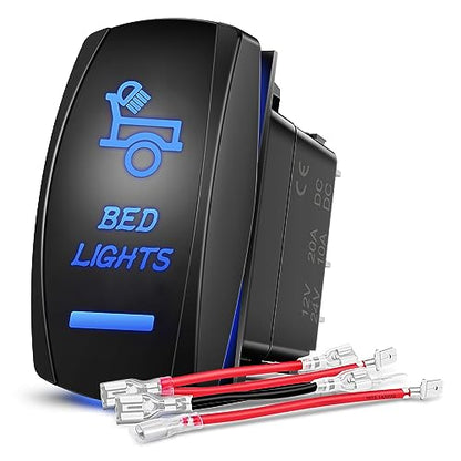 Nilight Bed Lights Rocker Switch Led Light Bar 5 Pin Laser On Off SPST switches 20A/12V 10A/24V for Truck Pickup Rock Cars Boats Cargo Camper Van RVs - size: BED LIGHTS