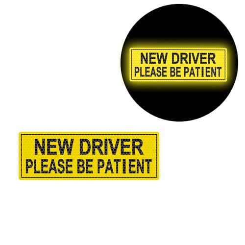 2pcs High Intensity Reflective New Driver Car Sticker Waterproof Student Driver Please Be Patient Decal for Car Window Bumper Reflective Night Safety Warning Decal (Yellow) - color: Yellow