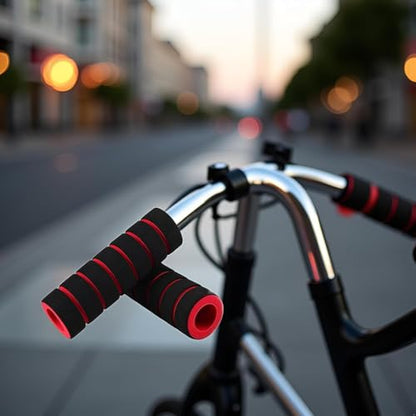 Red Non-Slip Foam Handlebar Grips for Bicycle and Motorcycle ?Soft, Durable Sponge Grip Covers for Cycling, Road Racing, Brake Lever Protection ?Comfortable Handlebar Tapes