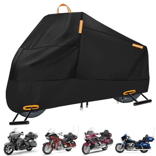 Motorcycle Cover Waterproof Outdoor, 300D Heavy Duty Motorcycle Cover for Harley Davidson Electra Glide Ultra Limited CVO Road Street Glide Honda Gold Wing Protection Fits up to 116" - Black - size: XXXXL (Fits up to 116")