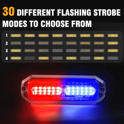 WINECO 8PCS LED Strobe Lights 12V Sync Feature Red Blue 12LED Emergency Hazard Warning Lights with Strobe Controller for Trucks Vehicles ATV RV Cars Van - color: RED BLUE