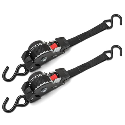 GAsupply 1" x 10ft Retractable Ratchet Straps Black, Heavy Duty Auto-Retracting Tie Down Straps for Truck, Cargo, Motorcycle – 1543 lbs Break Strength, 2 Pack - size: 2 PACK