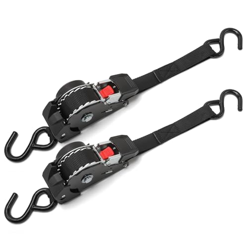 GAsupply 1" x 10ft Retractable Ratchet Straps Black, Heavy Duty Auto-Retracting Tie Down Straps for Truck, Cargo, Motorcycle – 1543 lbs Break Strength, 2 Pack - size: 2 PACK