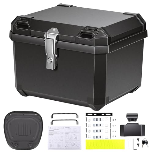 KEMIMOTO Motorcycle Top Case 56L, Motorbike Tail Box Plastic with Leather Lining, Waterproof Detachable Motorcycle Top Box with Lock & Back Cushion - size: 56L
