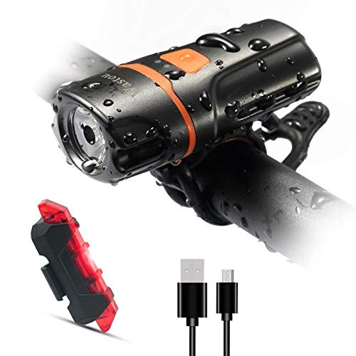 Bike Lights, Super Bright Bike Front Light 1200 Lumen, IPX6 Waterproof 6 Modes Cycling Light Flashlight Torch with USB Rechargeable Tail Light(USB Cable Included) - color: Black