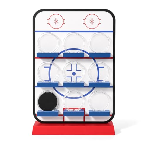 Hockey Puck Display Case，9 Acrylic Clear Box Holder with Wooden Base Ice Hockey Rink Designed , Showcase for Autographed Memorabilia - size: 16.5ln×12.2ln×2.7ln