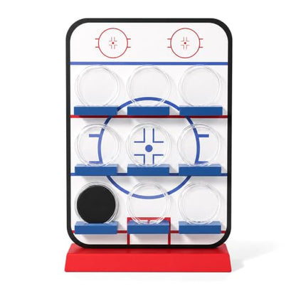 Hockey Puck Display Case，9 Acrylic Clear Box Holder with Wooden Base Ice Hockey Rink Designed , Showcase for Autographed Memorabilia - size: 16.5ln×12.2ln×2.7ln