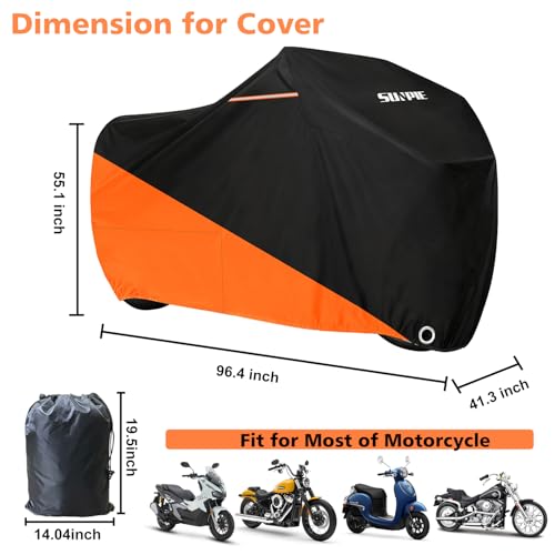 SUNPIE Motorcycle Cover for Sport Bikes Cruiser, All Weather Protection Waterproof Outdoor Covers Fit up to 96.4 inch Motorbike Windproof Design UV Resistant Scratch Proof - size: Motorcycle Cover (96.5 x 41.3 x 55.1 inch)