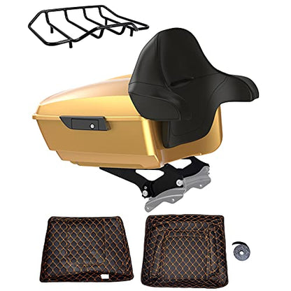 Advanblack Black Hills Gold King Tour Trunk Pack, Black Mount Bracket, Top Luggage Rack, Orange Trunk Pak Liners Fit for 09-Later Harley Touring, Road Glide, Street Glide Special, Electra Glide - color: Black Hills Gold