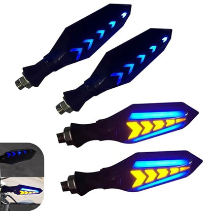 4 PCS Motorcycle Turn Indicator Lights, Arrow Shape Flowing Turn Signal LED with Daytime Running Lights, LED Double-sided Flowing Blinker, Cool Modified Accessories for Motocycle (Blue)