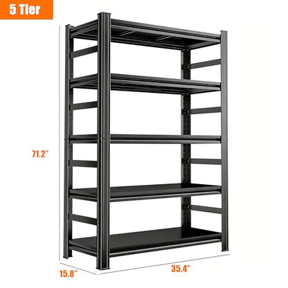 72"H x 36"W x 16"D 5-Tier Metal Garage Shelves, 3000 lbs, Black | Garage Shelving Unit 5-Shelf with Fences, Adjustable Heavy Duty Storage Rack Organizer for Basement Pantry Warehouse - size: 5 Tier Sides | 71" H x 35" W X 16" D
