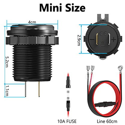 [Metal Shell] 12V USB Outlet Dual QC 3.0: Qidoe Aluminum Socket 12 Volt Motorcycle USB Outlet with LED Voltmeter Button Switch Waterproof 12 V Car Charger for Boat Marine Moto RV Golf Cart