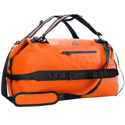 Haimont IPX7 Waterproof Roll-Top Dry Duffel Backpack | 60L/90L Sizes, 500D Tarpaulin, Welded Seams, Mesh Pockets, Boating & Kayaking - color: Orange, size: 90L