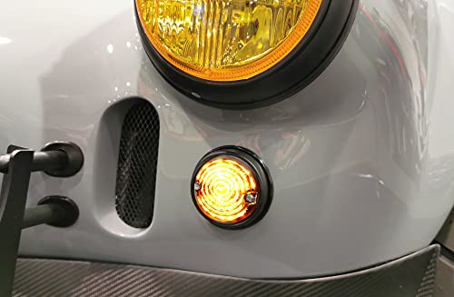 iJDMTOY Side Markers/Turn Signal/Reverse Backup Lamps For Classic 50s 60s Car Caravan Truck Motorcycle 12V 70mm Round Dome Shape Flush Mount Smoked Lens Amber Yellow LED - style: Smoked Lens Amber LEDs