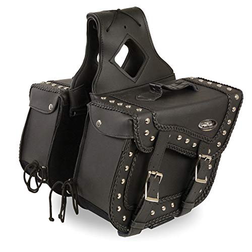 Milwaukee Leather SH66301ZB Black Medium Braided Zip-Off PVC Throw Over Saddle Bag with Studs
