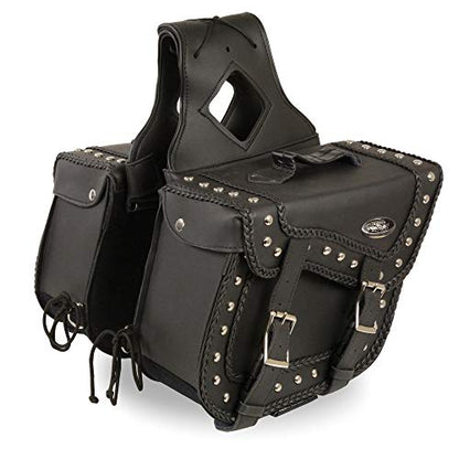 Milwaukee Leather SH66301ZB Black Medium Braided Zip-Off PVC Throw Over Saddle Bag with Studs
