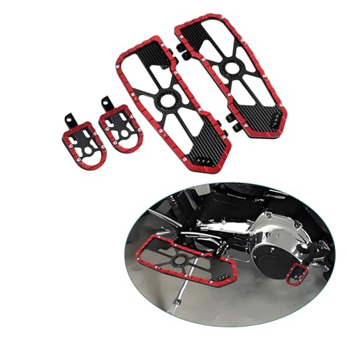 Motorcycle Front Rear Floorboard Footboard Fit For Harley Touring Road King Road Glide Street Glide Electra Glide Ultra Limited 1984-2025 (Red Front & Rear Floorboards Set) - color: Red Front & Rear Floorboards Set