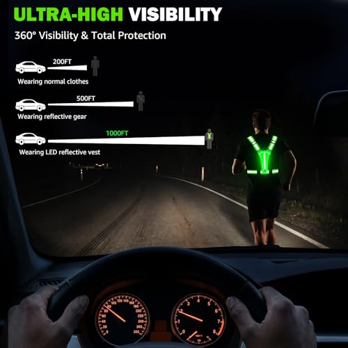 LED Reflective Vest Running Gear, 5 Colors Light Up Safety Vest | Rechargeable High Visibility Running Vest, Adjustable for Men Women. Ideal for Night Running, Walking, Cycling & Jogging. - color: Bright Green
