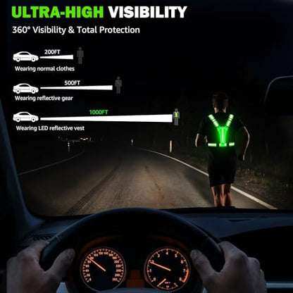 LED Reflective Vest Running Gear, 5 Colors Light Up Safety Vest | Rechargeable High Visibility Running Vest, Adjustable for Men Women. Ideal for Night Running, Walking, Cycling & Jogging. - color: Bright Green