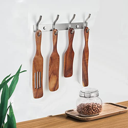 12 Inch Wall Hooks, 304 Stainless Steel Coat Hanger Wall Mount with 4 Hooks, Silver Coat Hooks for Hanging Backpack,Bag, Purse,Clothes,Towel | Entryway & Bathroom Storage Organization Hanger - color: Silver, size: 4 Hooks