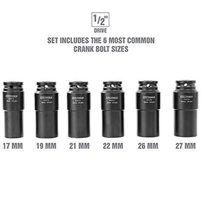 OEMTOOLS 25276 6 Piece Harmonic Balancer Puller Socket Set, Crankshaft Bolt Removal Tool Heavy Duty Impact Sockets, Harmonic Balancer Socket 17mm -27 mm, Chrome Moly Steel, 1/2" Drive - style: 6 Pack