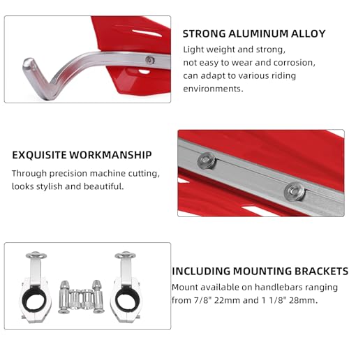 JFG RACING Motorcycle Hand Guards,Universal 7/8" 22mm and 1 1/8" 28mm Handle Bar Dirtbike Handguards for CRF CR XR 110 150 250 300 Dirt Bike Pit Bike Motocross Supermoto ATV Scooter Ebike-Red - color: red