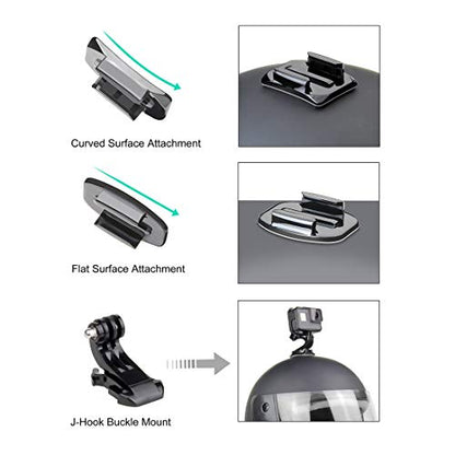 SOONSUN Motorcycle Helmet Chin Mount Kits for GoPro Hero 13 12 11 10 9 8 7 6 5 4 Hero Session, AKASO, SJCAM, Osmo Action Camera – Includes Adhesive Pads Flat Curved J-Hook Mount