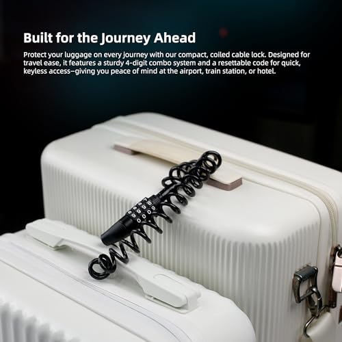 Small Ski Lock, Combination Cable Lock for Snowboard, 4 ft Long Steel Cable Retractable, Locking for Travel Luggage, Suitcase, Bag, Bike Bicycle Stroller, Motorcycle Helmet Anti Theft - color: Black