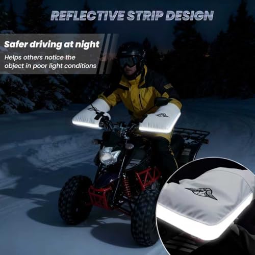 Motorcycle Handlebar Muffs - Thermal Bike Mittens with Reflective Strip, Waterproof PVC Pocket ATV Hand Warmers, Windproof & Coldproof Handlebar Cover Gloves for Cold Weather Cycling - color: Silver