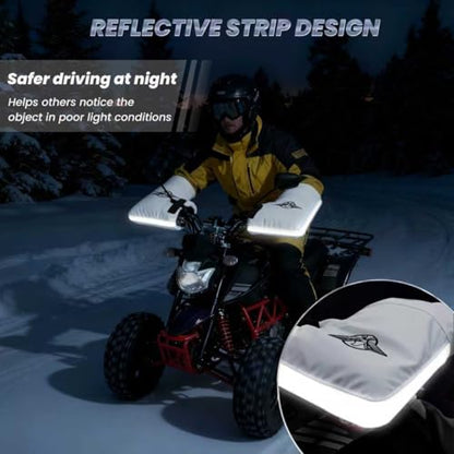 Motorcycle Handlebar Muffs - Thermal Bike Mittens with Reflective Strip, Waterproof PVC Pocket ATV Hand Warmers, Windproof & Coldproof Handlebar Cover Gloves for Cold Weather Cycling - color: Silver