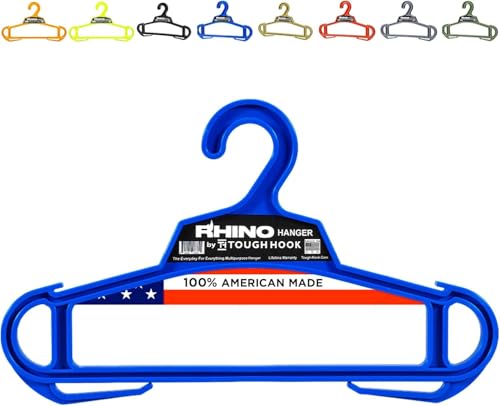 Rhino Tough Hook Heavy Duty Clothes Hangers – USA-Made Military Grade Coat Hanger for Body Armor – 200-lb Capacity Suit Hangers – The Everyday for Everything, The Indestructible Hanger, 1 Blue - color: Blue, size: Pack of 1 (Original)
