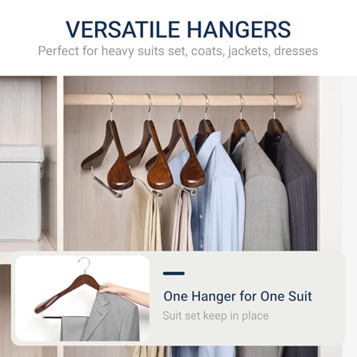 Amber Home 6 Pack Wide Shoulder Wooden Suit Hangers, Retro Wood Coat Hangers with Non Slip Locking Bar, Clothes Hangers for Jackets, Sweaters, Pants & Heavy Clothes (Retro) - size: Retro
