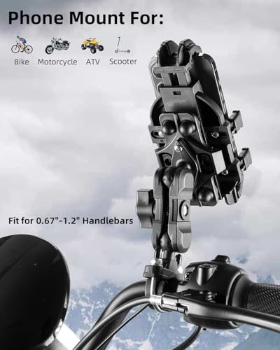 ROCKBROS Aluminum Motorcycle Bike Phone Mount with Vibration Dampener for 4.7''-7.1'' Phones, Universal Handlebar Compatible with iPhone 16/15/14/13 Pro Max
