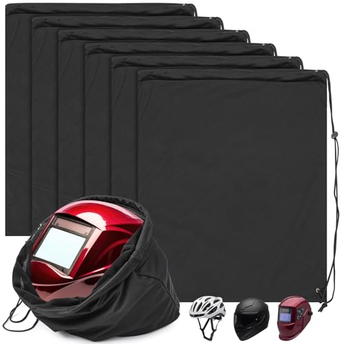 Motorcycle Helmet Bags, Welding Hood Bag with Drawstring Locking, Large Lightweight Microfiber for Motorcycle Sports Riding Travel Bicycle Snowmobile Helmet Storage(Black,6 Pcs) - color: Black
