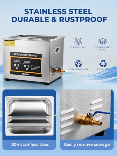 Ultrasonic Cleaner with Heater and Timer, Stainless Steel Ultrasonic Washing Machine, Professional Sonic Cleaning for Parts, Bike Chain, Metal Engine Parts, Gun (10l-2.6gal) - size: 10 l