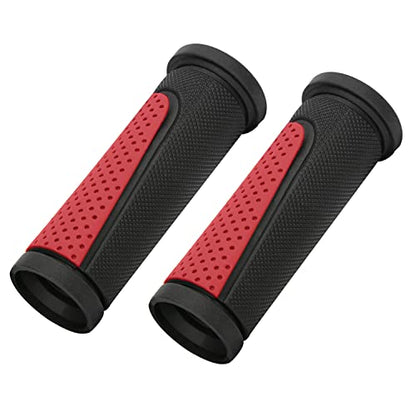 TOPCABIN Bike Handlebar Grips,Short Mini Bicycle Handlebar Grips Two-Color Rubber Bike Grips Fit Many Standard Bikes 2PCS 90MM Length - color: Black + Red - 90mm