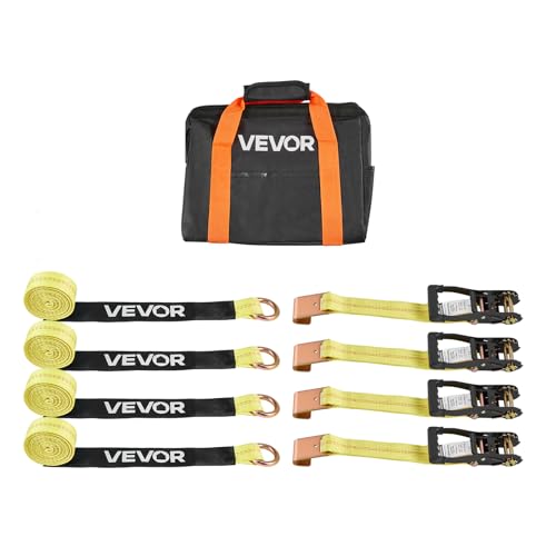 VEVOR Wheel Chock Tie-Down Kit, Tire-Style Motorcycle Tie-Down System, Car Kit with Flat Hook, Break Strength 10009 lbs & Working Load 3333 lbs Trailer Strap for ATVs, SUVs, Trailers - style: Tire-Style with flat hook