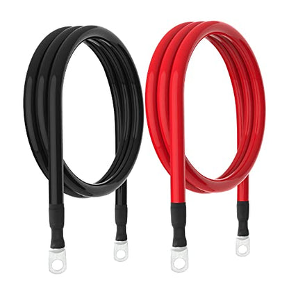 4 AWG Battery Cable 4AWG Gauge Pure Copper Battery Inverter Cables with 3/8 in Lugs Both Ends Power Inverter Wire Set for Automotive Solar Marine Boat RV Car Motorcycle Red and Black (5FT) - size: 5ft