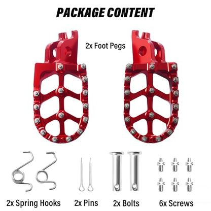 Dirt Bike Foot Pegs,Replaceable Footpegs CNC Machined Aluminum Wide Platform with Springs for CRF150R CRF250R CRF450R CRF250X CRF450X CRF300L CRF250L CR125 CR250 CRF1000L (Red) - color: Red