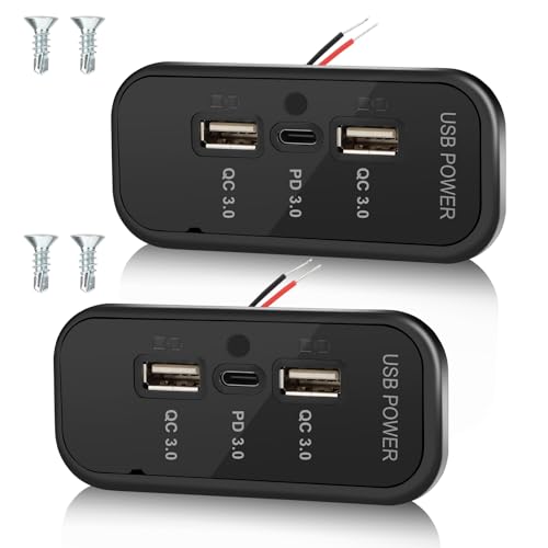 2PCS Gibbab 72W 3 Ports 12V RV USB Outlet, 36W PD3.0 Type-C Quick Charge + Dual 18W QC3.0 USB A Panel Wall Mount Car Charger Socket Automotive Multi-Port Adapter for ATV Marine Truck Boat Bus - color: Deep black, size: 2PCS