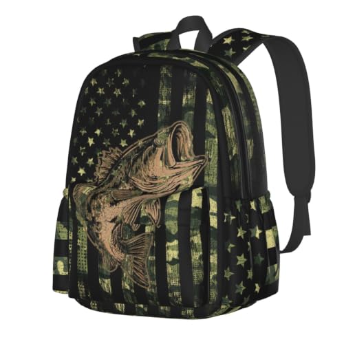 Camo Fish Backpack Bookbag Laptop Backpacks Multipurpose Daypack for Boys Girls School Men Women Travel Hiking - color: Camo Flag