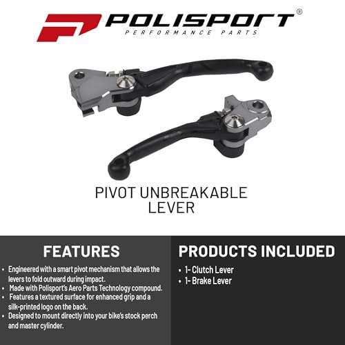 Polisport Pivot Unbreakable Levers Kit Fits Kawasaki KX250/KX450/KX250X/KX450X/KX450SR (2019–2023) Motocross (MX/Enduro) Brake/Clutch Levers, Durable Composite, OEM Shape Easy Install Black