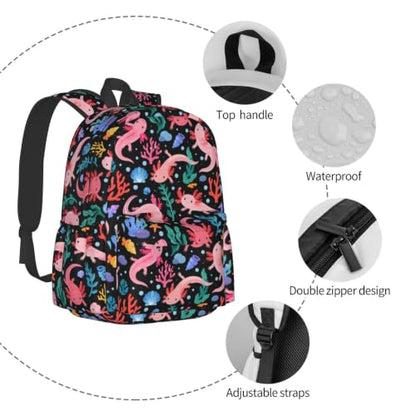 Axolotl Backpack Bookbag Laptop Backpacks Multipurpose Daypack for Boys Girls School Men Women Travel Hiking - color: Axolotl