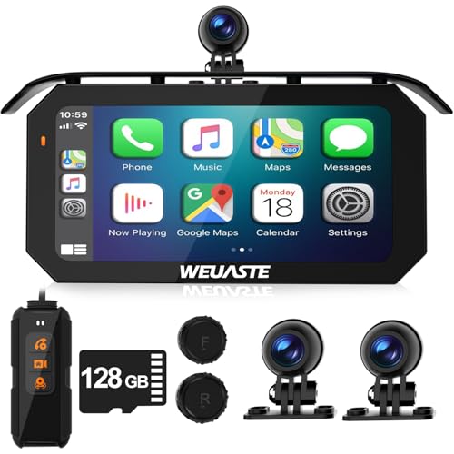 6.25' Motorcycle Carplay with Three Dash Cam (Inclues 128G SD),TMPS,GPS Navigation with Wireless Android Auto,Waterproof Touchscreen,Support Siri,Google Assistant,Anti-Glare,Bluetooth - size: 6.25 inch screen